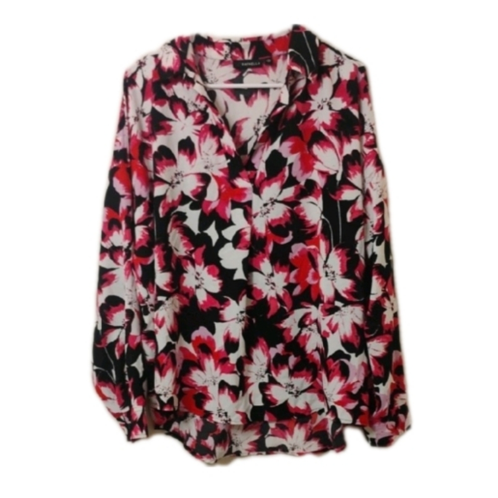 Rafaella Black White and Red Floral Blouse